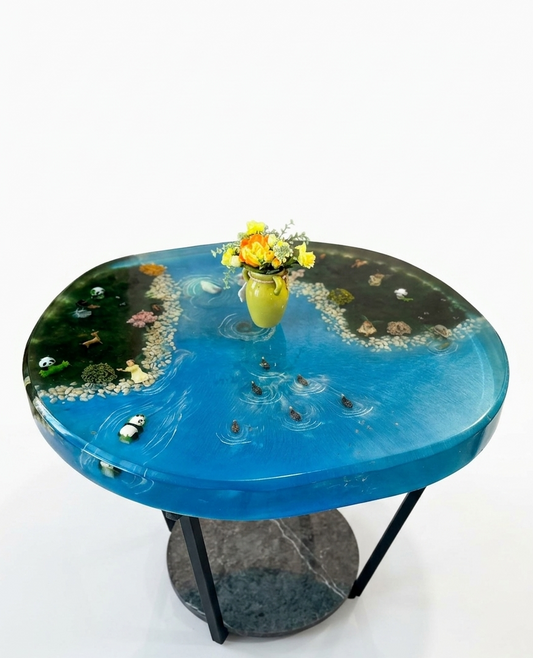 Măsuță de Cafea Unicat Panda Secret Lagoon – Rășină Epoxidică și Design Organic